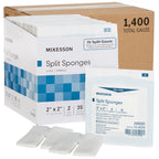 McKesson IV Gauze Pads 2x2 Inch Sterile Split Sponges (1400 Sponges, 20 Box Bulk) – Low-Lint Dressing for IV Sites, Injection Ports & Small Catheters - 2 per Pack