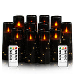 Sasigeiaa Flameless Candles with Embedded Star String - Battery Operated LED Candles, with Remote,12 Black Flickering Candles for Christmas, Weddings, Home Decor & Party,(D 2.3"×H 5" 6" 7")