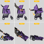 LEMY Pet Stroller,4 Wheels Dog Cat Stroller with Storage Basket&Cup Holder,Folding Dog Cat Cage Jogger Strollers for Small Medium Dogs Cats Travel,Purple