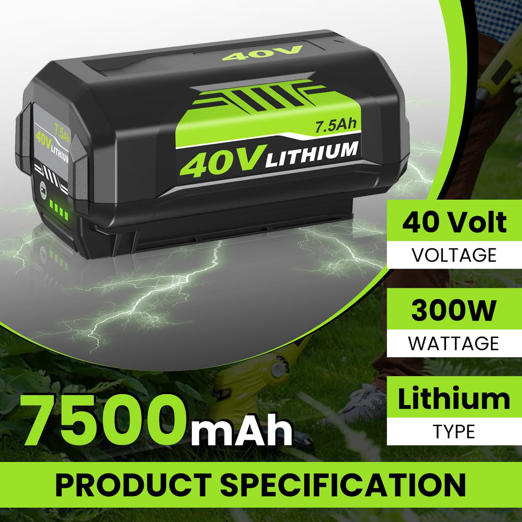 GERIT BATT 2Pack 7.5Ah OP4026 Replacement for Ryobi 40V Batteries and OP401 Charger, Compatible with Ryobi 40V Battery OP4040 OP40404 OP40201 (7.5Amps-3PC)