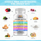 8 in 1 Immune Support with Quercetin Zinc 50mg Vitamin C 1000mg Vitamin D3 5000 IU and Elderberry Echinacea Ginger for Adults Kids - VIT D Supplement Veg Capsules