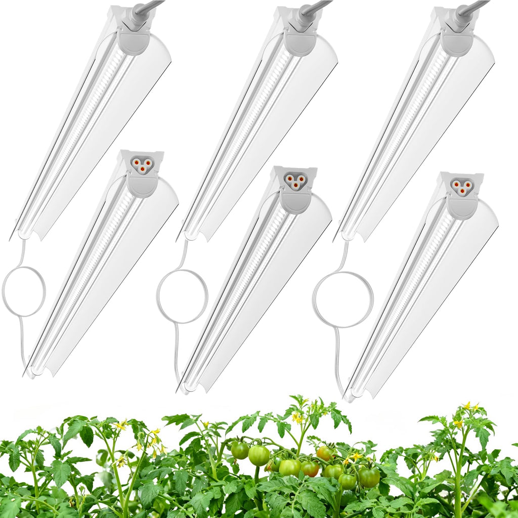 4FT Grow Lights for Indoor Plants,T8 5000K Full Spectrum Plant Light,270W(6 x 45W), LED Grow Light Strips whit Timer, Aluminum Reflector, Linkable,Plant Growing Lamp Fixture for Greenhouse Indoor 6pcs