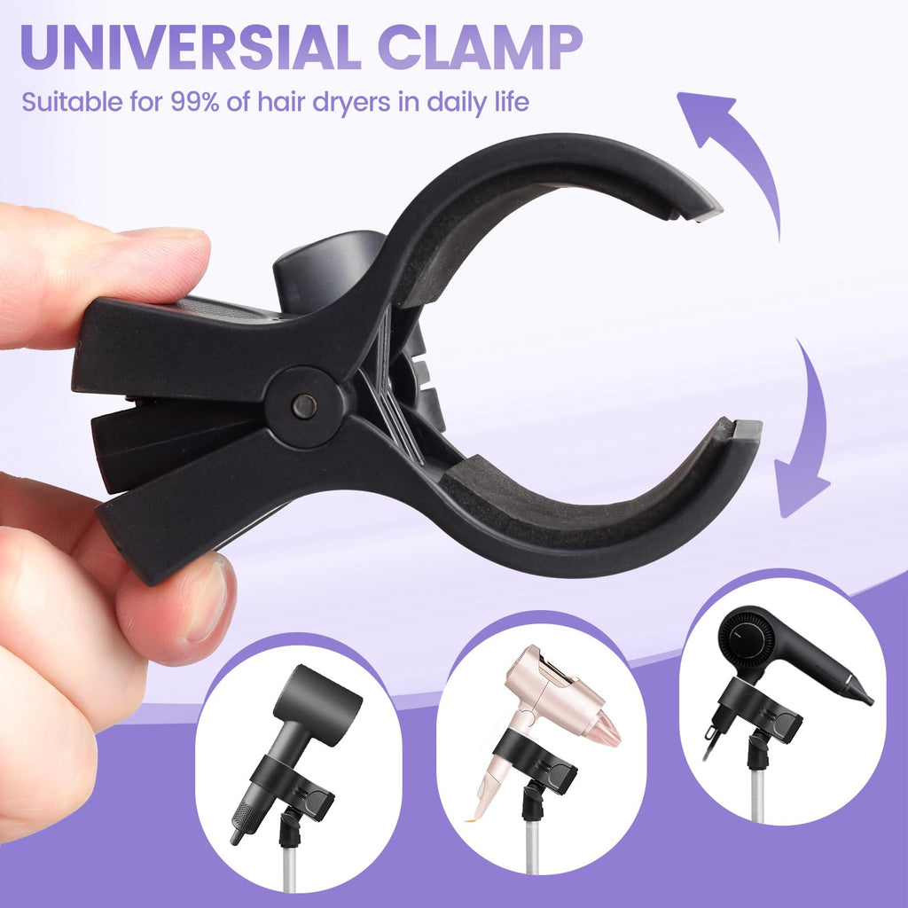 BShome Adjustable Hair Dryer Stand, 29-59 Inch Hair Dryer Holder with Tripod and Universal Clip, 360-Degree Rotating Blow Dryer Stand for Bathroom, Vanity, Makeup Room