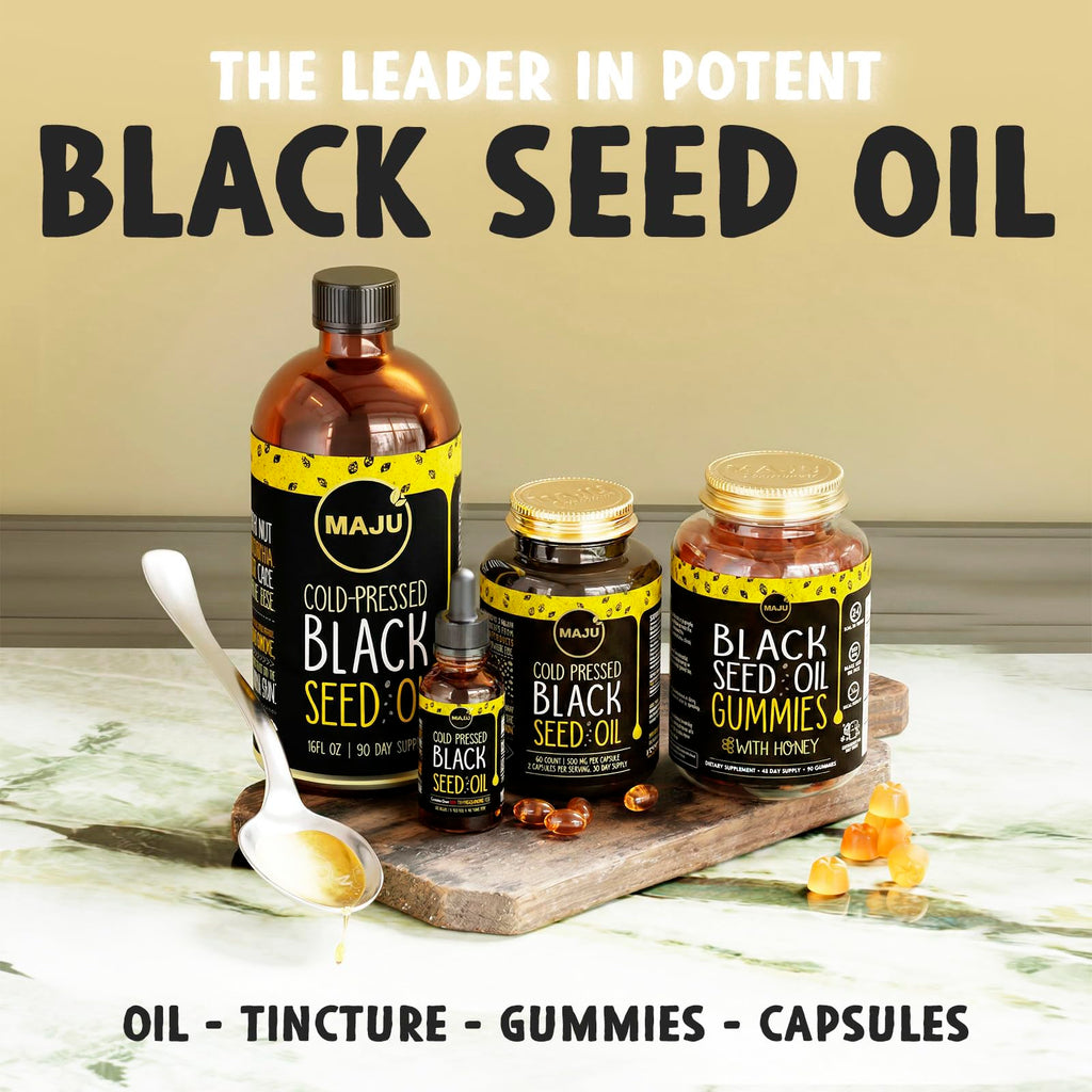 Maju Superfoods Black Seed Oil - 3 Times TQ, Cold-Pressed, Travel Size, 100% Turkish Black Cumin Seed Oil, Liquid Pure Blackseed, Glass Bottle, 2 Oz