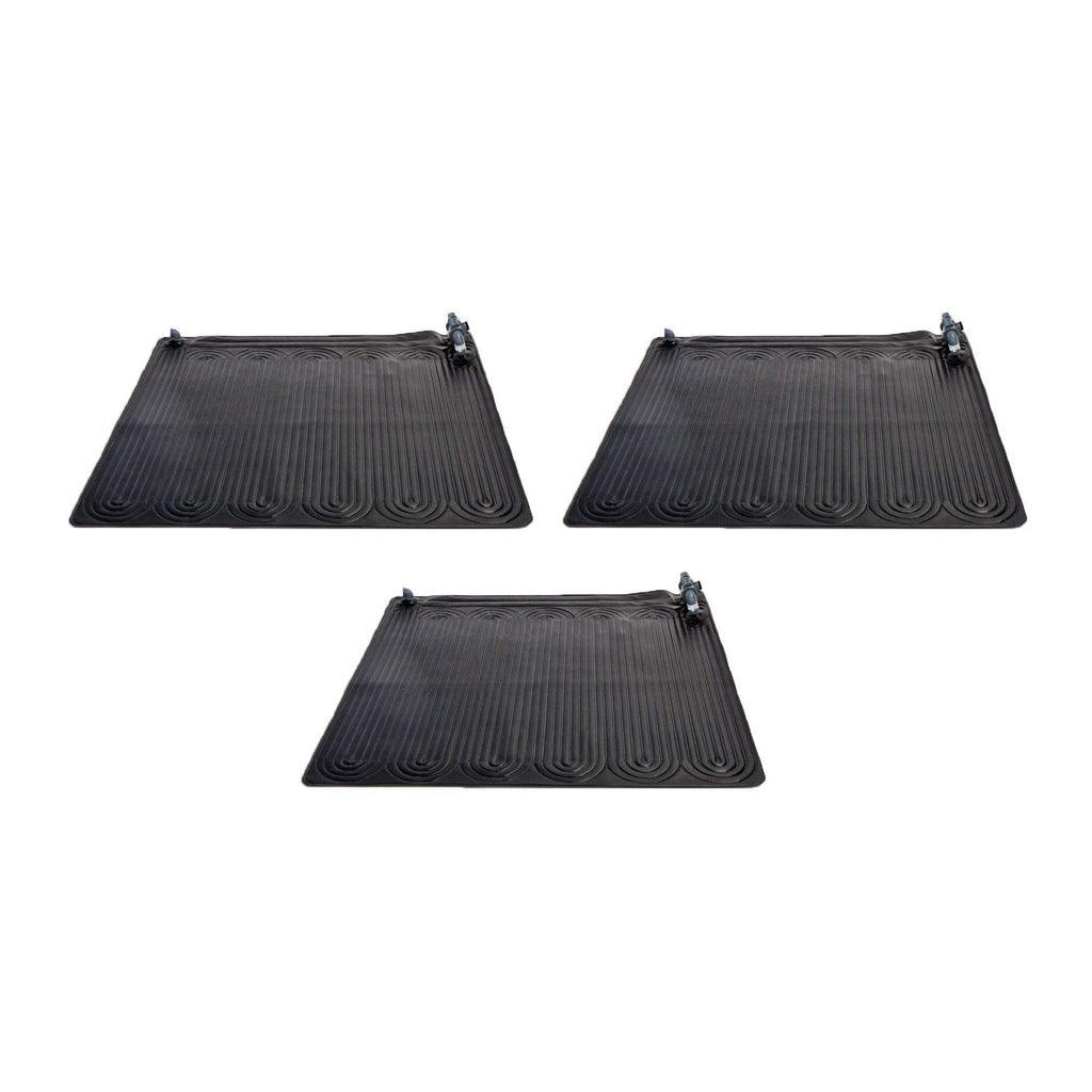 INTEX 47"x47" Solar Pool Water Heater Mat for 8,000 Gallon Above Ground Swimming Pool with Hose Attachment 2 Adaptors and Bypass Valve, Black (3-Pack)