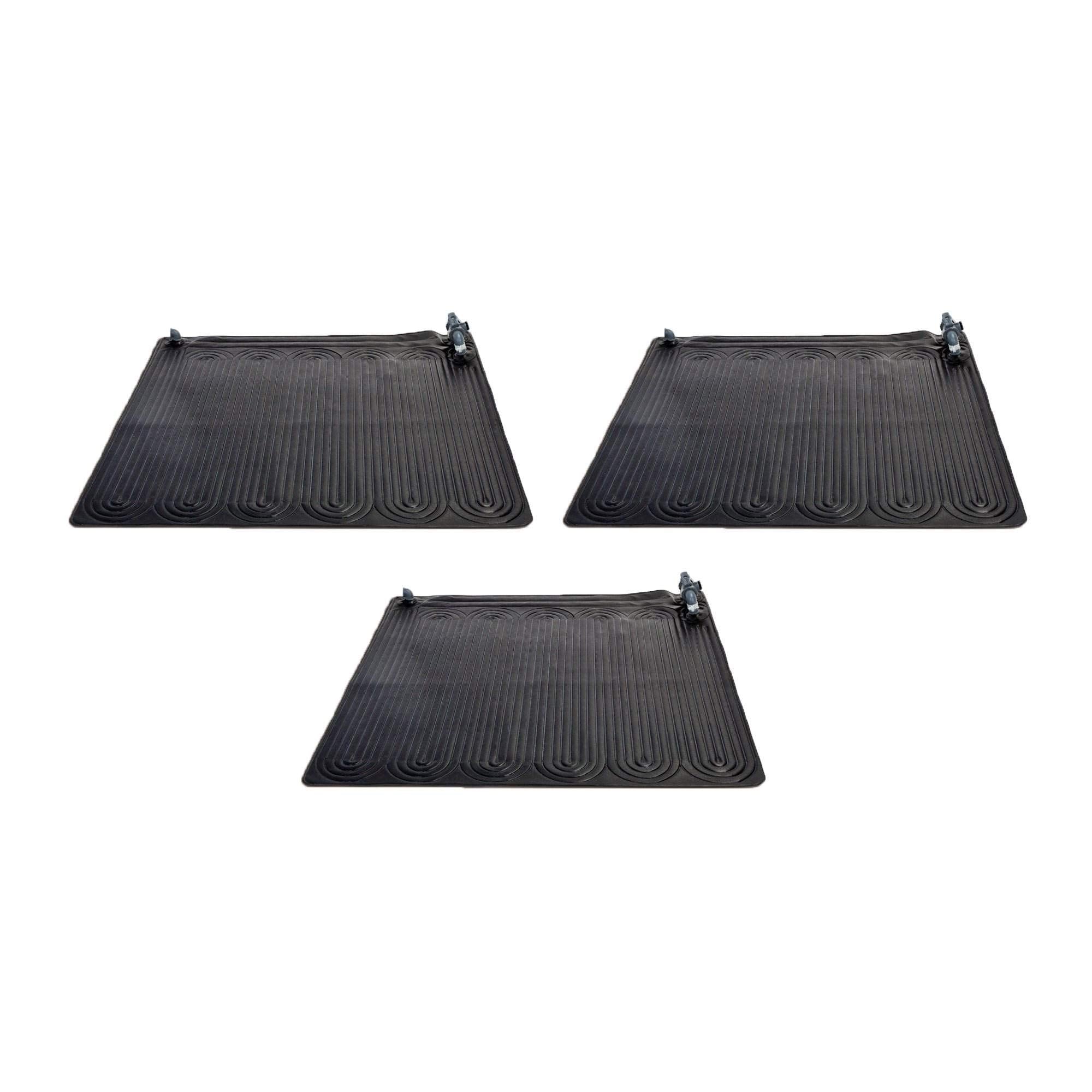 INTEX 47"x47" Solar Pool Water Heater Mat for 8,000 Gallon Above Ground Swimming Pool with Hose Attachment 2 Adaptors and Bypass Valve, Black (3-Pack)