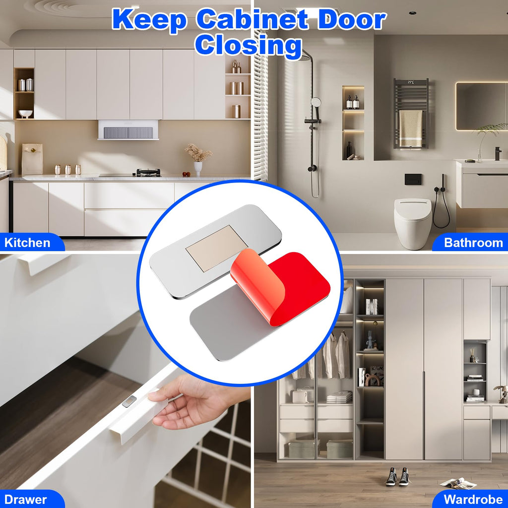 10 Pack Magnetic Cabinet Door Catch, Ultra Thin Cabinet Door Magnets, Adhesive Drawer Magnets to Stay Closed, Stainless Steel Cabinet Latch Easy to Install with Double Sided Tape, Thickness 0.08in