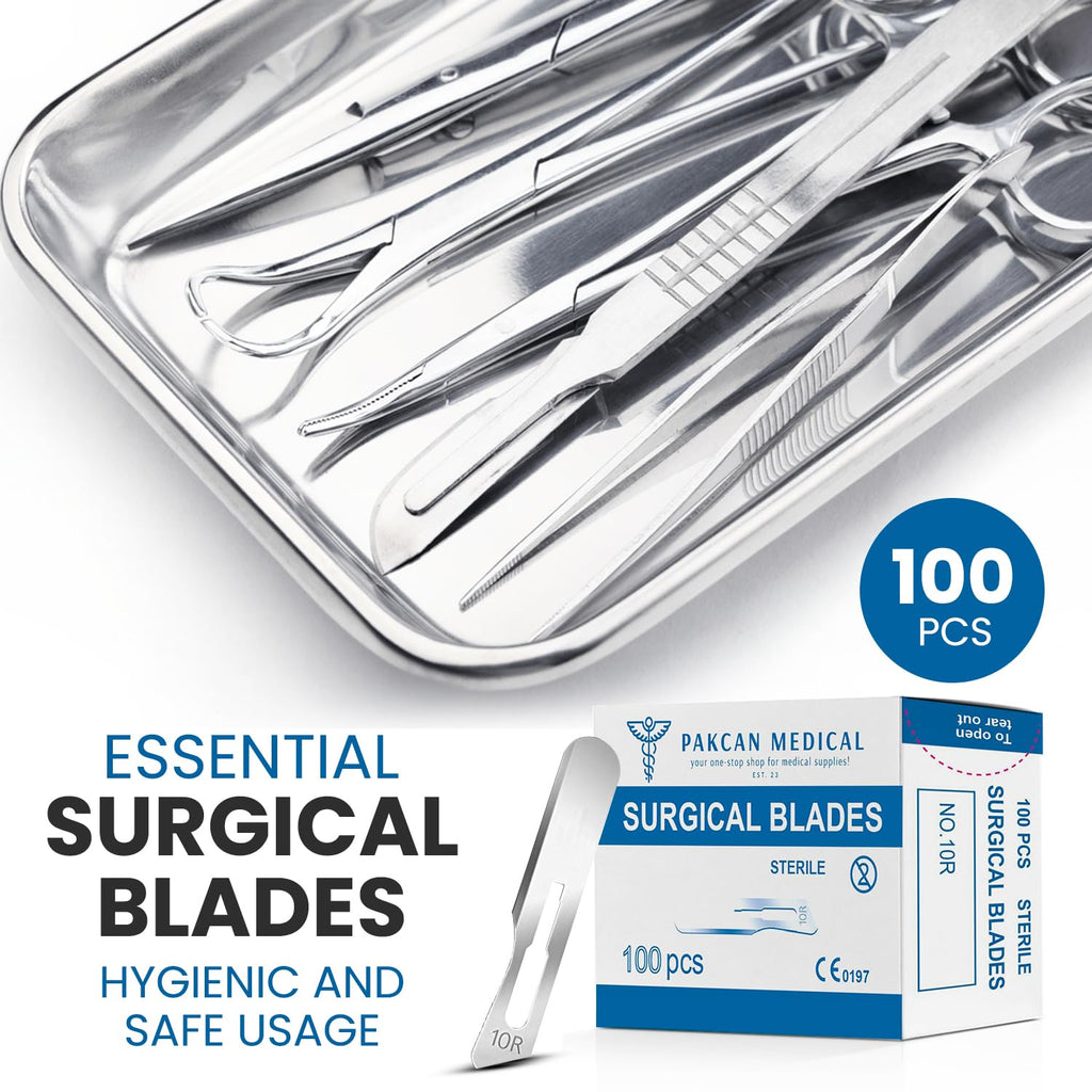 10R Dermaplaning Professional Kit Includes:10R Dermaplaning Scalpel Blades (100 Pack), Scalpel Handle No. 3, Scalpel Blade Remover, Hemostat Forceps