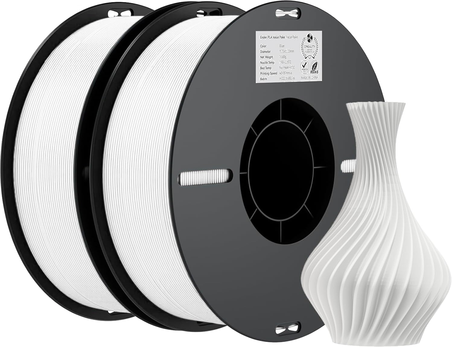 Creality 3D Printer Filament, 3D Printing Filament Tougher and Stronger, Accuracy +/- 0.02mm,2kg,White*2