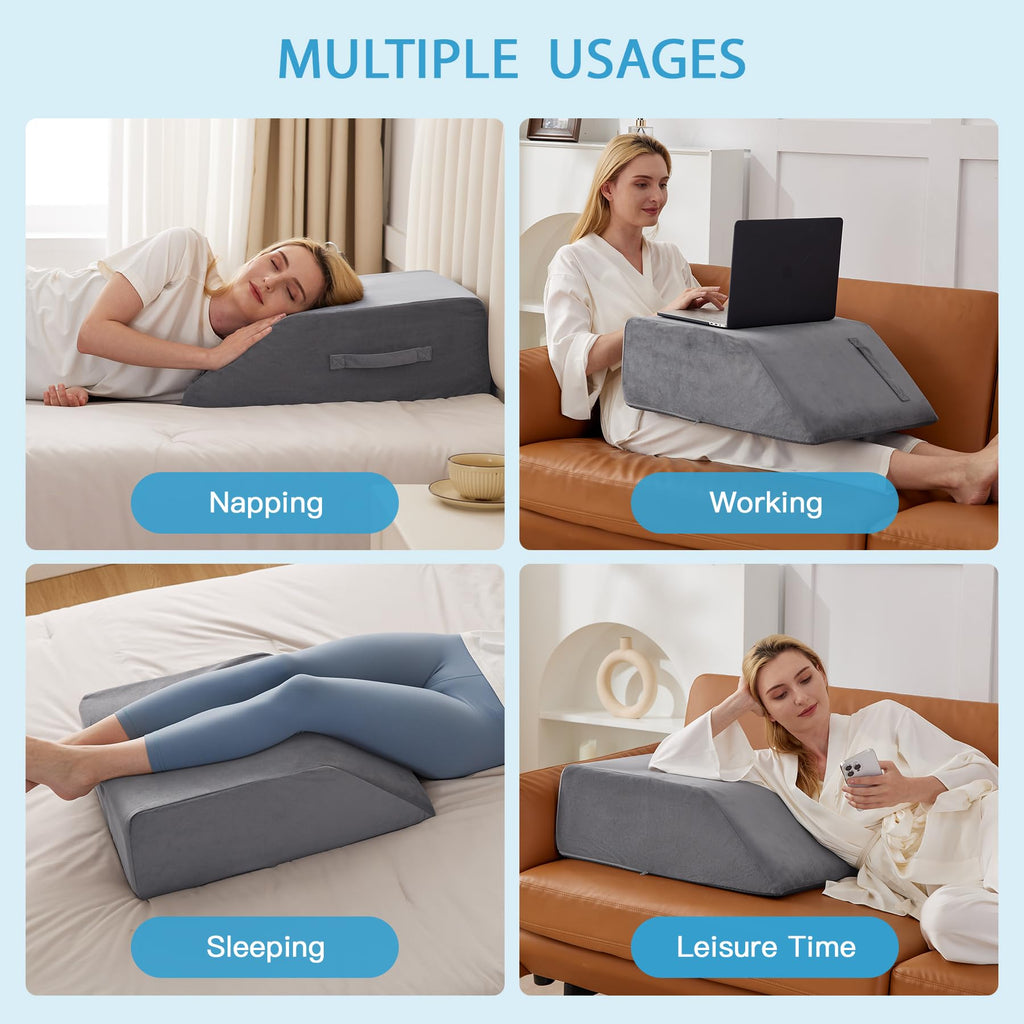 MEGCXIT Leg Pillow Elevation Blood Circulation, Leg Wedge for Elevation for Swelling, Leg Elevating Pillow for After Surgery, Memory Foam Foot Knee Pillow for Back Sleeping 24×22×8 Inch Short Plush