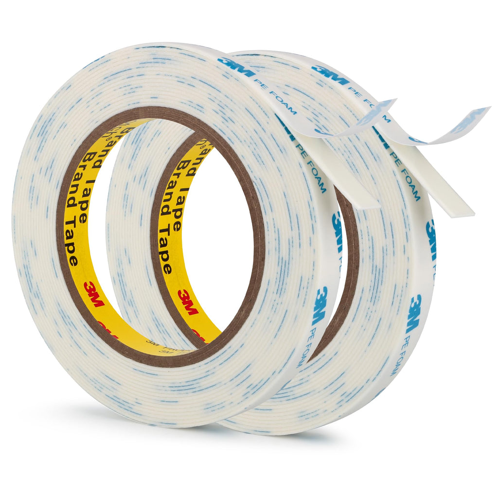 Rvhouse 3M 1600T Double Sided Tape, PE Foam Tape 0.5" x 18 Ft White Removable Strong Adhesive No Residue for RV Picture Hanging, Posters Frames Wall Decor Indoor & Outdoor Use(2 Pack)
