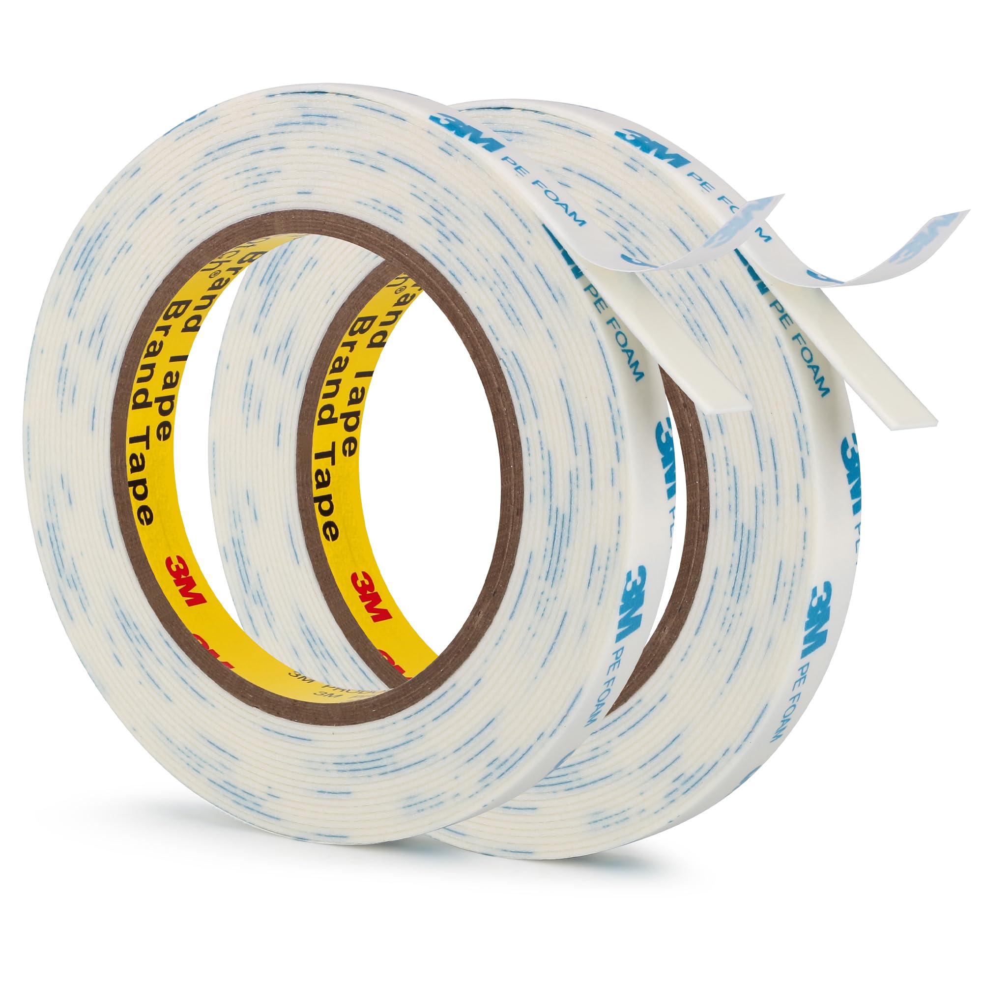 Rvhouse 3M 1600T Double Sided Tape, PE Foam Tape 0.5" x 18 Ft White Removable Strong Adhesive No Residue for RV Picture Hanging, Posters Frames Wall Decor Indoor & Outdoor Use(2 Pack)