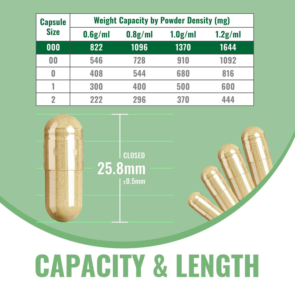 ATNreuro Size 000 Empty Gelatin Capsules with 2 Micro Spoons - 1000 Count Empty Clear Capsule - Gel Pill Capsules for Powders Supplements