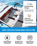 OCEANBROAD Boat Flooring EVA Foam Self-Adhesive 96''x28.8'' Faux Teak Marine Boat Decking Sheet for Jon Boats Yacht Floor, Gray with Blue Seam Lines