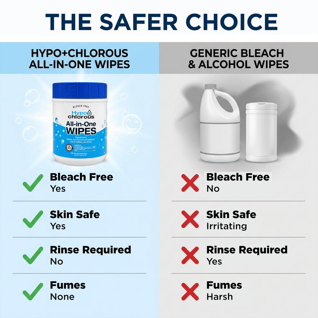 Hypo+Chlorous Hypochlorous Acid Wipes – 100 Count Non-Toxic Cleaner for Skin, Baby, Pet, Home & Gym – Bleach-Free
