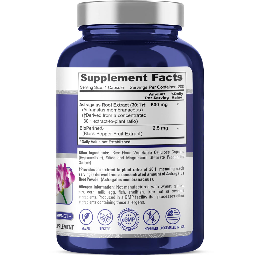 NusaPure Astragalus Root, 500 mg, 200 Veg Capsules (Non-GMO, Vegan)