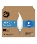 GE Ultra Bright LED Light Bulbs, 100W, Daylight Candle Lights, Frosted Decorative CA12 Light Bulbs, Candelabara Base (8 Pack)
