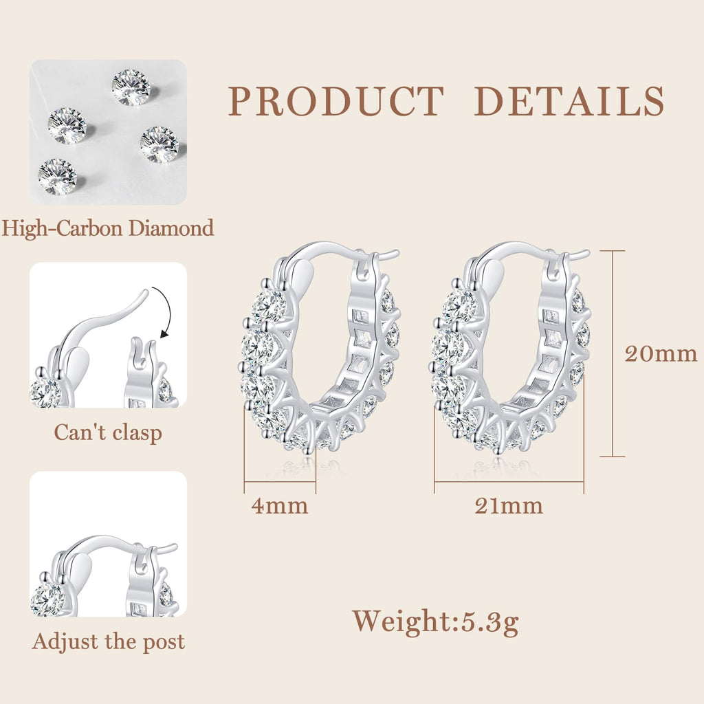 GIRIOIZ Sterling Silver Huggie Hoop Earrings, Simulated High Carbon Diamond (White Gold)