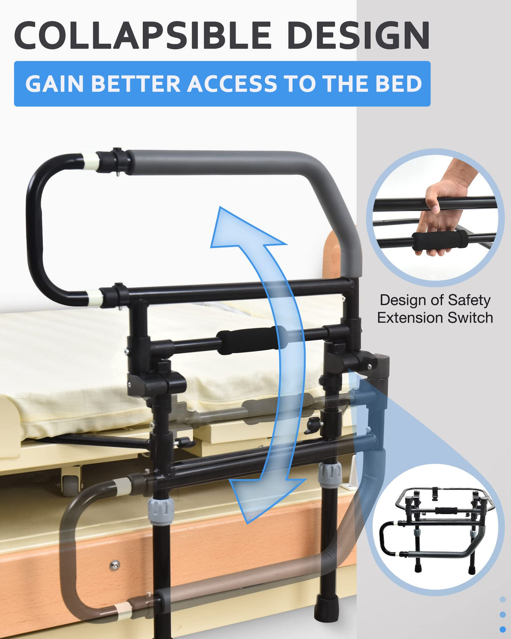 Sangohe Heavy Duty Bed Rails for Senior & Elderly and People Falling Out of Bed - Foldable Bed Assist Handle - 504E