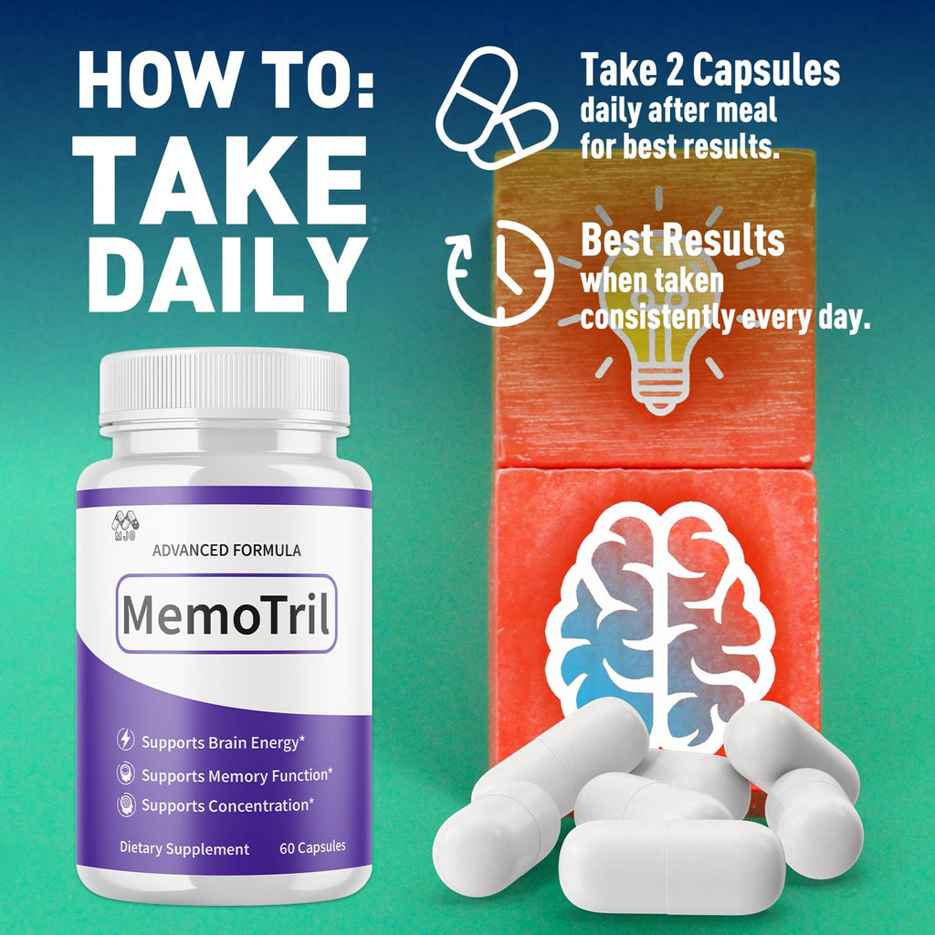 (2 Pack) Memotril Capsules, Official Memo Tril Supplement Pills with All Natural Ingredients, Advanced Memotril for Brain Health & Wellness Support with Premium Vitamins for Women & Men (120 Capsules)