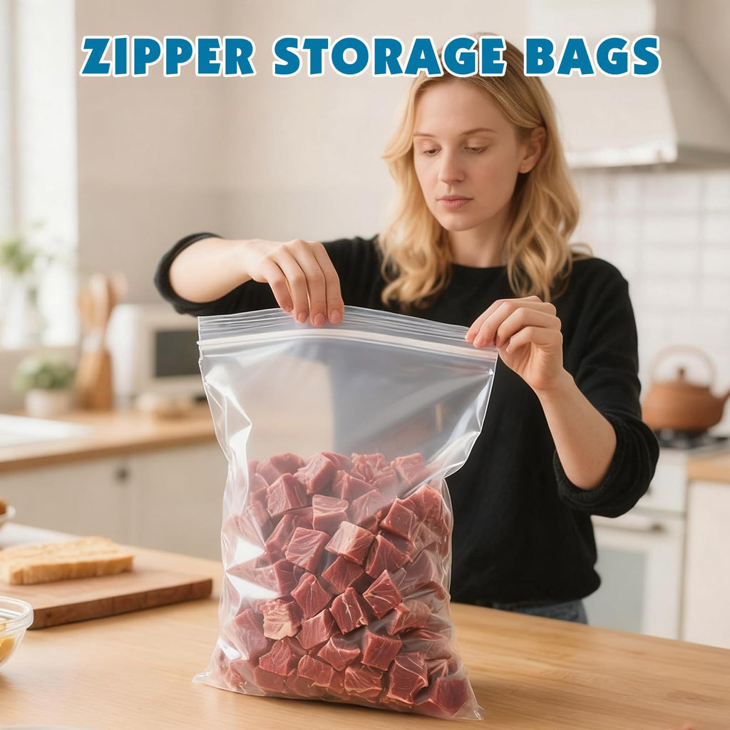 100 Pack Large 3 Gallon Storage Bags with Zipper Top, 16 x 18in Zipper Bags