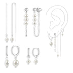 Moodear Silver Earrings for Women, 925 Silver Pearl Earring Stacks Jewelry