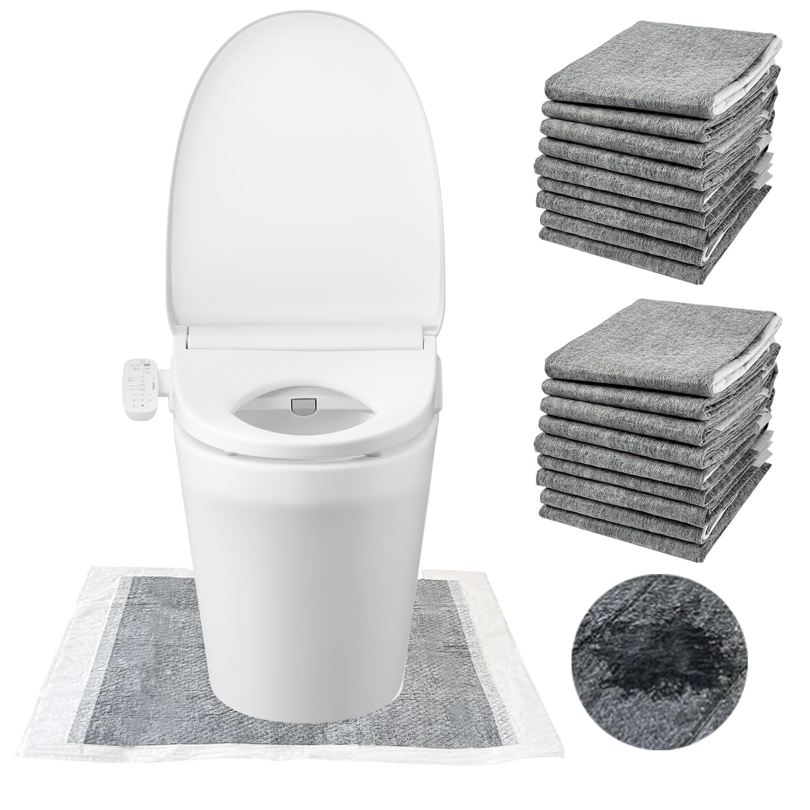 30 Pack Disposable Toilet Mats,Absorbent Toilet Floor Protector Non-Slip Bathroom Potty Training Mats,U Shaped Toilet Mat for Potty Training, Anti-Urine Commode Mat for Children