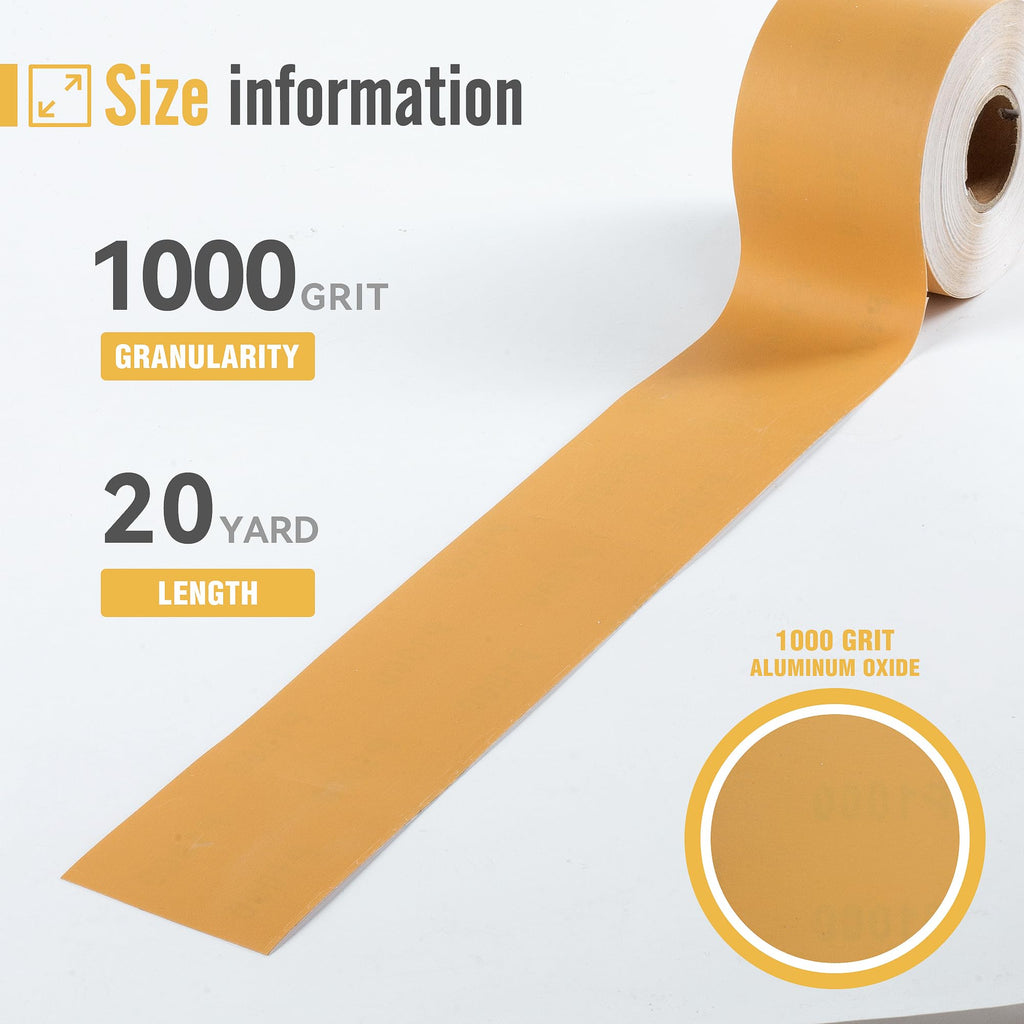 MIDO PROFESSIONAL ABRASIVE 1000 Grit Sandpaper Roll 20 Yard x 2-3/4” Wide PSA Longboard Sandpaper with Adhesive Backing Sand Paper for Woodworking,Automotive,Sanding Blocks