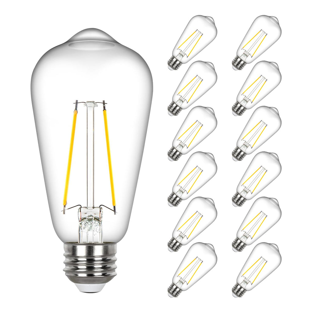 Sigalux Vintage LED Edison Bulb 60 watt Equivalent, Dimmable E26 Light Bulb 2700K Soft Warm White, Clear Glass ST58 Vintage Bulb, 80+ CRI, 700LM, E26 Base, 12 Pack