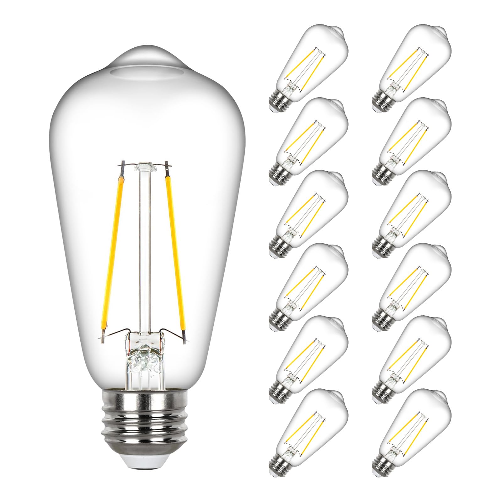 Sigalux Vintage LED Edison Bulb 60 watt Equivalent, Dimmable E26 Light Bulb 2700K Soft Warm White, Clear Glass ST58 Vintage Bulb, 80+ CRI, 700LM, E26 Base, 12 Pack