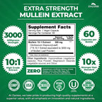 Zazzee Extra Strength Mullein 10:1 Extract, 3000 mg Strength, 60 Vegan Capsules, 2 Month Supply, Certified Kosher, Lung and Respiratory Support, 100% Pure Leaf Powder, Non-GMO, Made in The USA