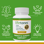 Life Tones Energy & Adrenal Support Capsules - Natural Energy Boost, Stress Relief, and Adrenal Health Formula - 60 Vegan Vitamins