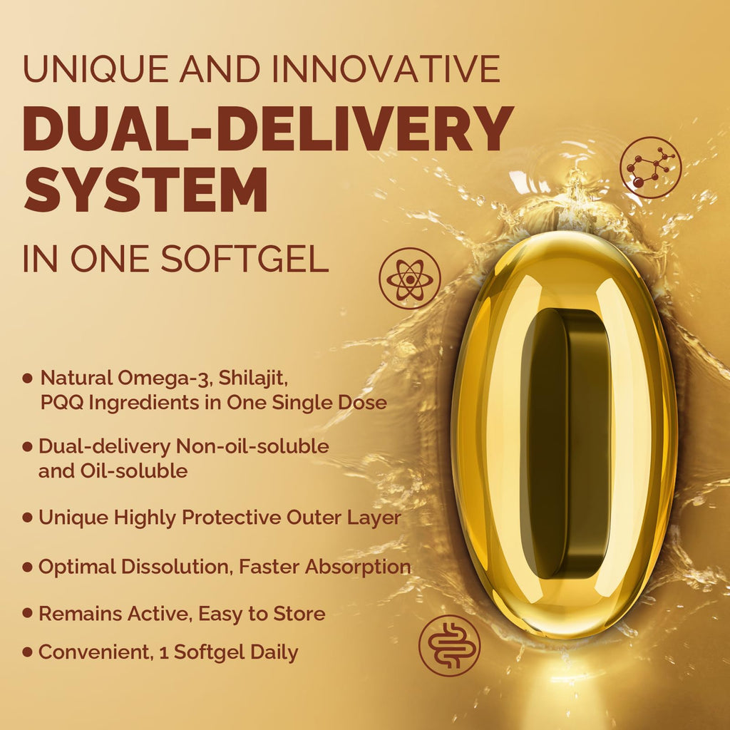 Ubiquinol CoQ10 600 MG Softgels with Omega-3 & Shilajit & PQQ, Advanced Dual-Delivery Coenzyme-Q10, Active CoQ10 Ubiquinol Supplement for Fertility, Antioxidant, Heart, Brain & Energy, 120 Servings