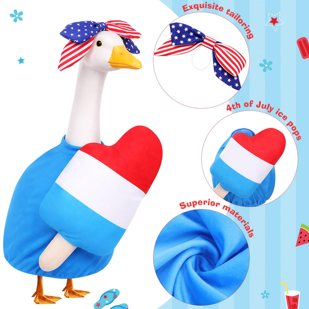 SilTriangle 4th of July Porch Goose Outfit Patriotic Pillow Design with Top Hat for 23" Lawn Cement Goose Independence Day Garden Patio Yard Outdoor Decorations(Ice Lolly)