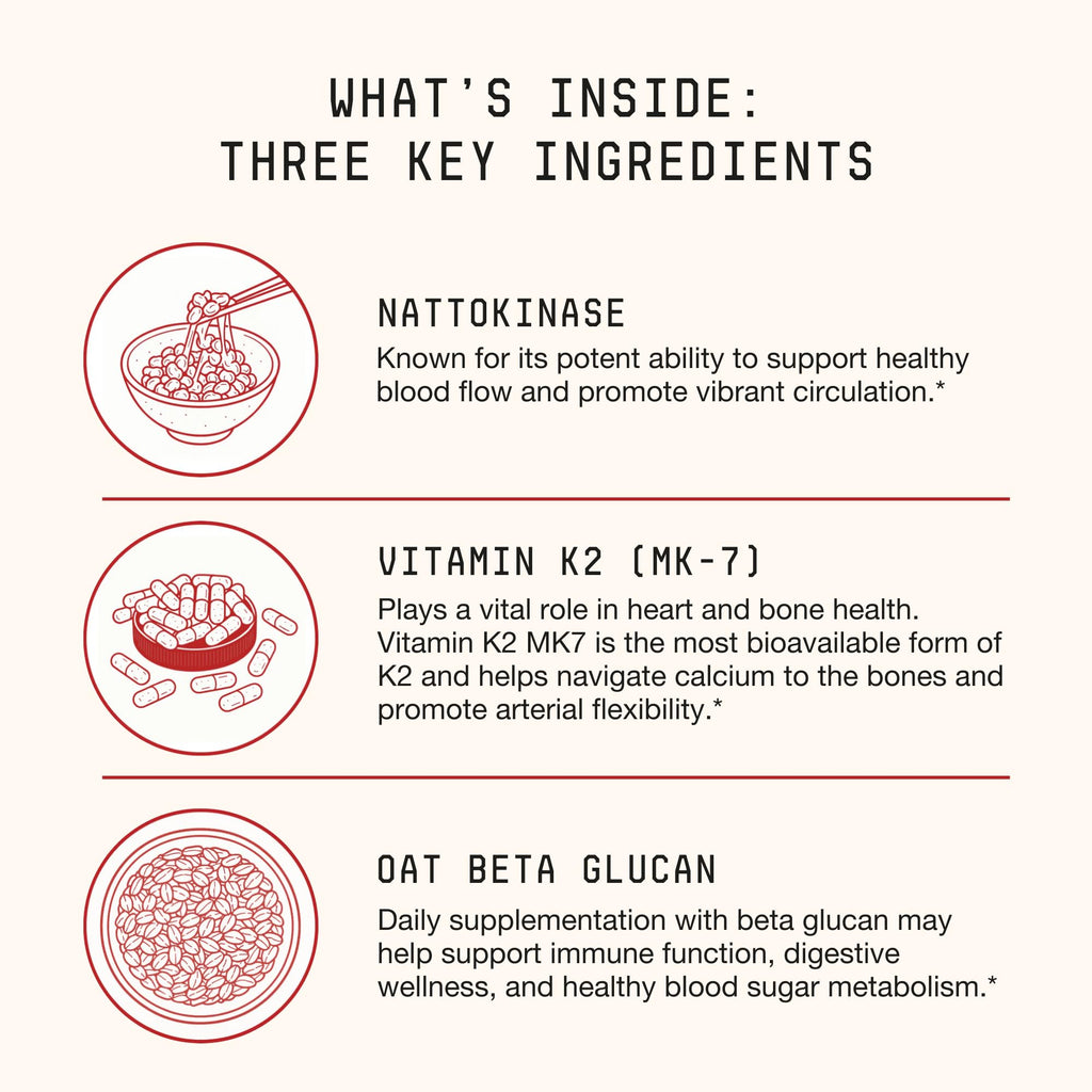 Toku Nattokinase 10,800 FU Supplement with Vitamin K2 MK7 & Oat Beta Glucan, Daily Circulation Support Powder, Plant-Based Drink Mix, Soy-Free, 30 Single-Serve Packets