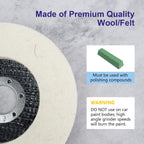 SCOTTCHEN Fiberglass Backing Wool Felt Polishing Wheel Disc,4-1/2" x 7/8" Arbor, for Angle Grinder for Metal Aluminum,Stainless Steel, Chrome, Wood, Plastic, Ceramic, Glass-5 Pack