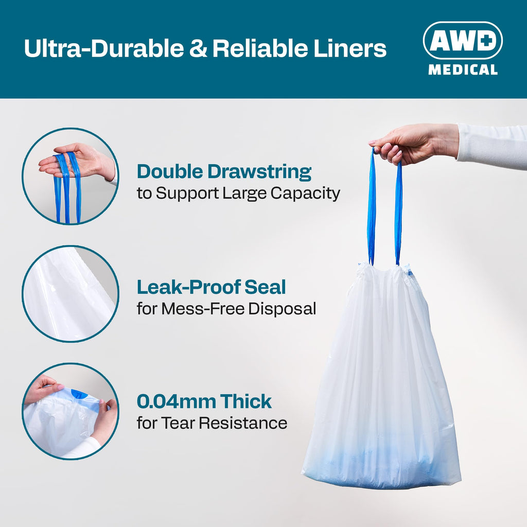100 PACK - Commode Liners with Absorbent Pads - Adults Commode Bag Compatible with Most Toilets - Portable Commode Liners with Gel Pads - Disposable Bedside Toilet Liner Bags for Adult Potty Chair
