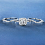 MDFUN 18K White Gold Plated Cubic Zirconia Three-in-One Halo Wedding Engagement Promise Eternity Ring for Women (7)