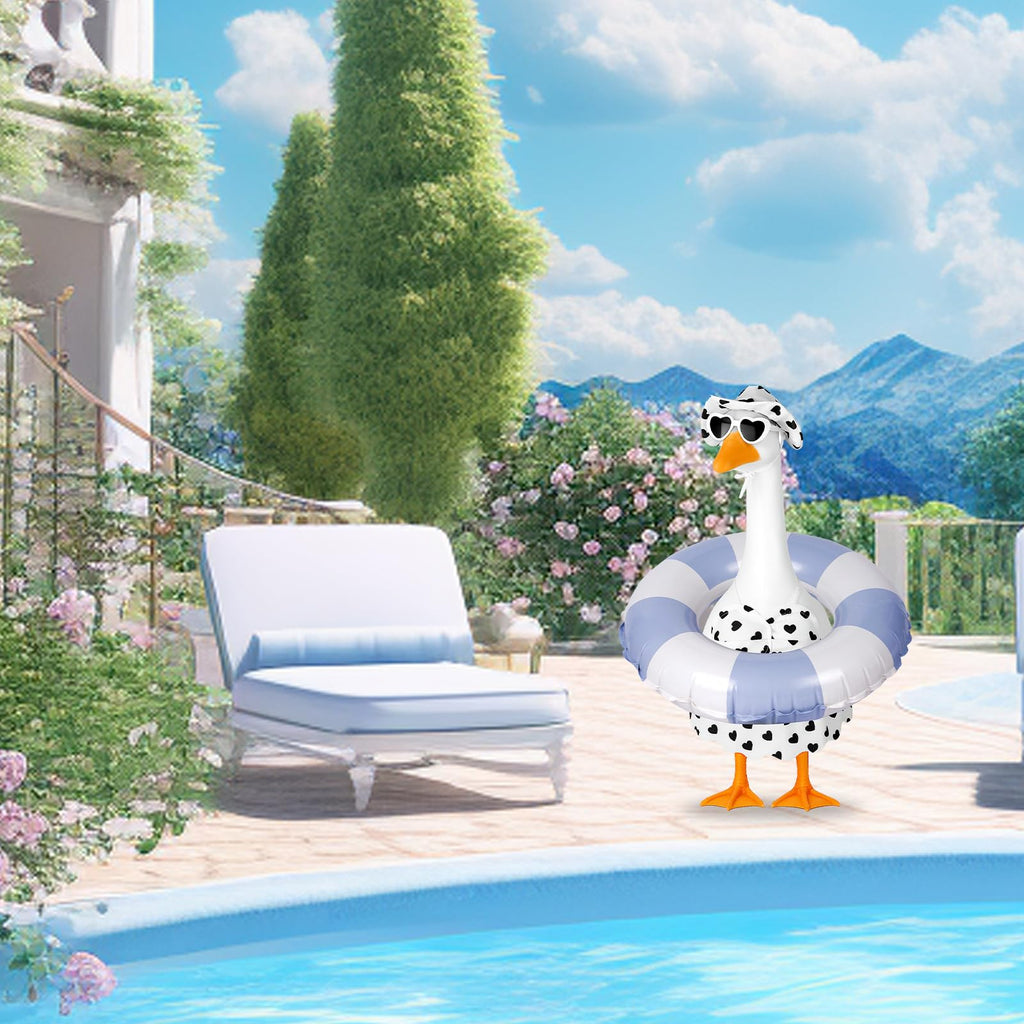 Vzuito Hawaiian Porch Goose Outfits Summer Bikini Goose Costume Fits 23" Goose Statue with Hat Sunglasses & Swimming Ring for Lawn Yard Decor