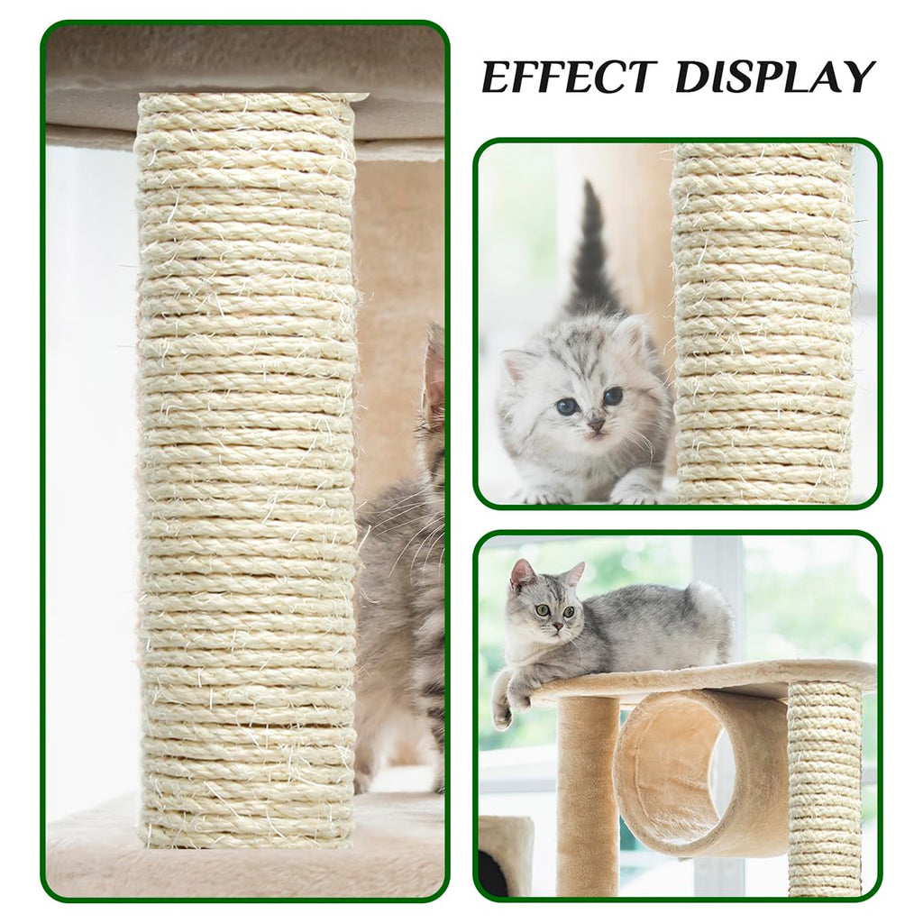 Natural Sisal Rope 1/4 Inch 6mm 98-Feet for Cat Scratching Post Tree Tower Replacement Repair and Replace, DIY Hemp Twine Rope for Cat Scratching Furniture Window Perch and Crafts Gardening