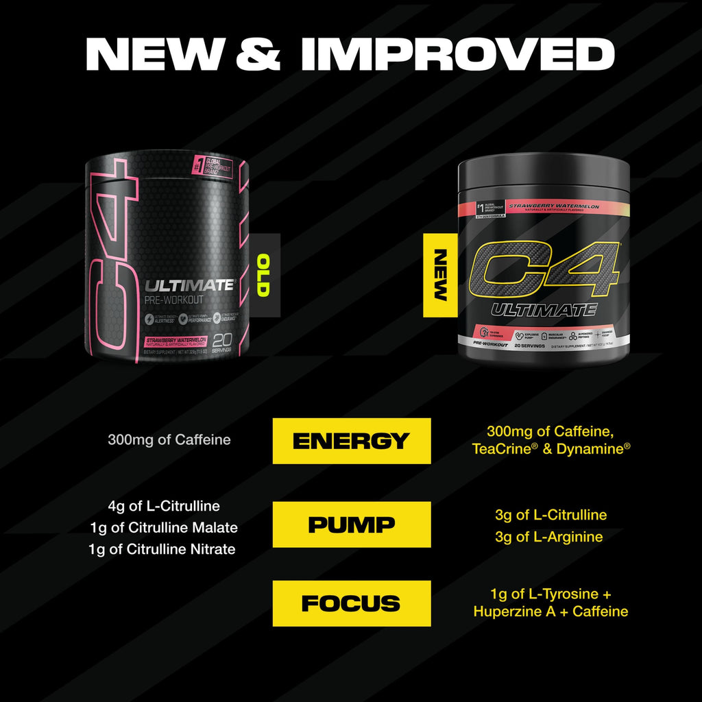 C4 Ultimate Pre Workout Powder Watermelon - Sugar Free Preworkout Energy Supplement for Men & Women - 300mg Caffeine + 3.2g Beta Alanine + 2 Patented Creatines - 20 Servings