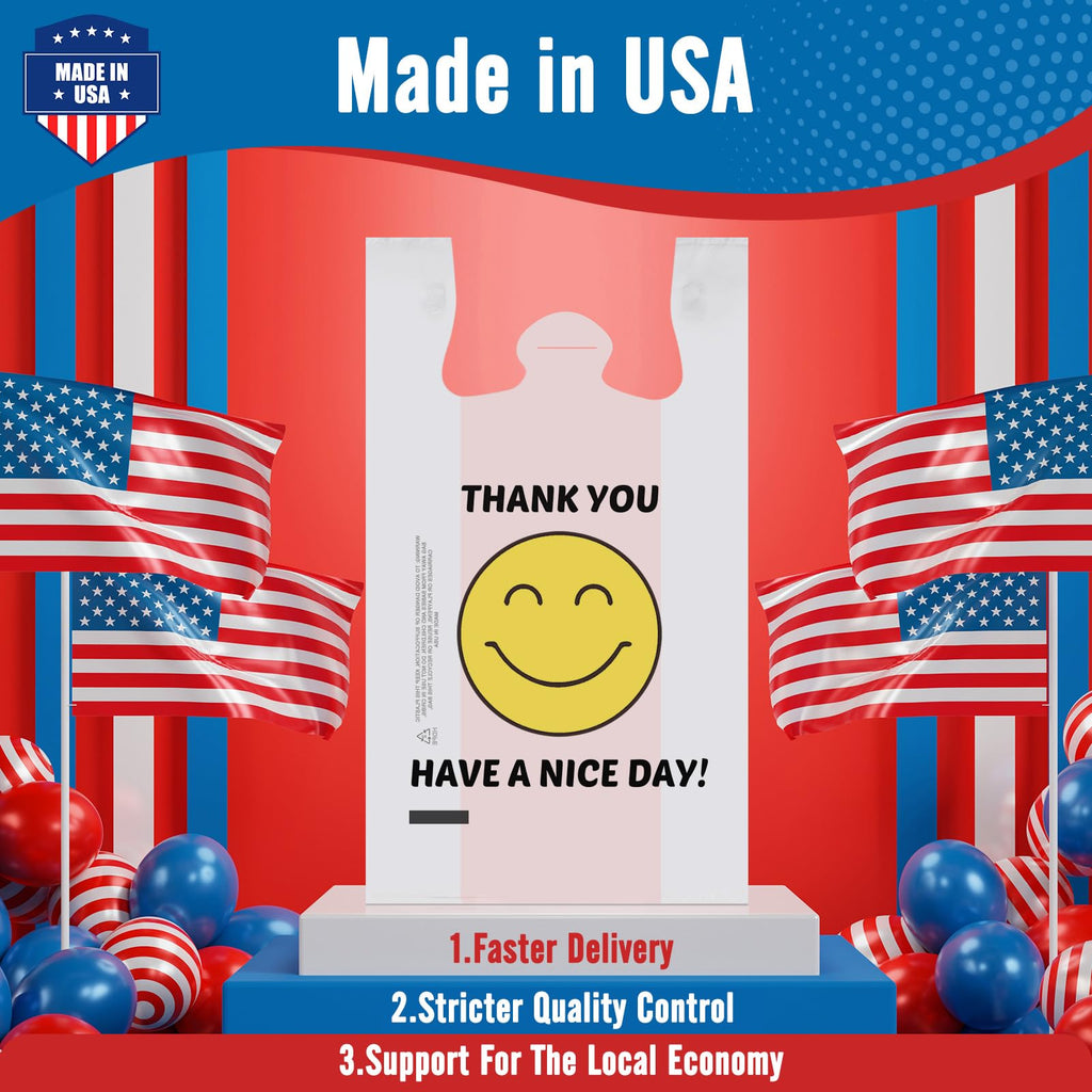 Fuxury 1000 Count Happy Smiling Face Thank You Plastic Bags with Handles