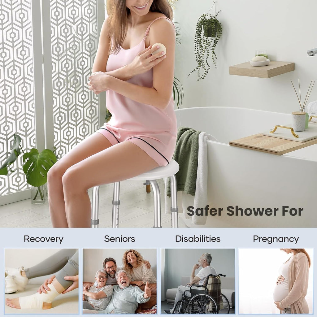 Careboda Adjustable Bath Chair for Inside Shower, Shower Stool with Upgraded Aluminium, Tool-Free Assembly, 8 Adjustable Heights for Seniors, Elderly, Pregnant, Handicap & Disabled Gray