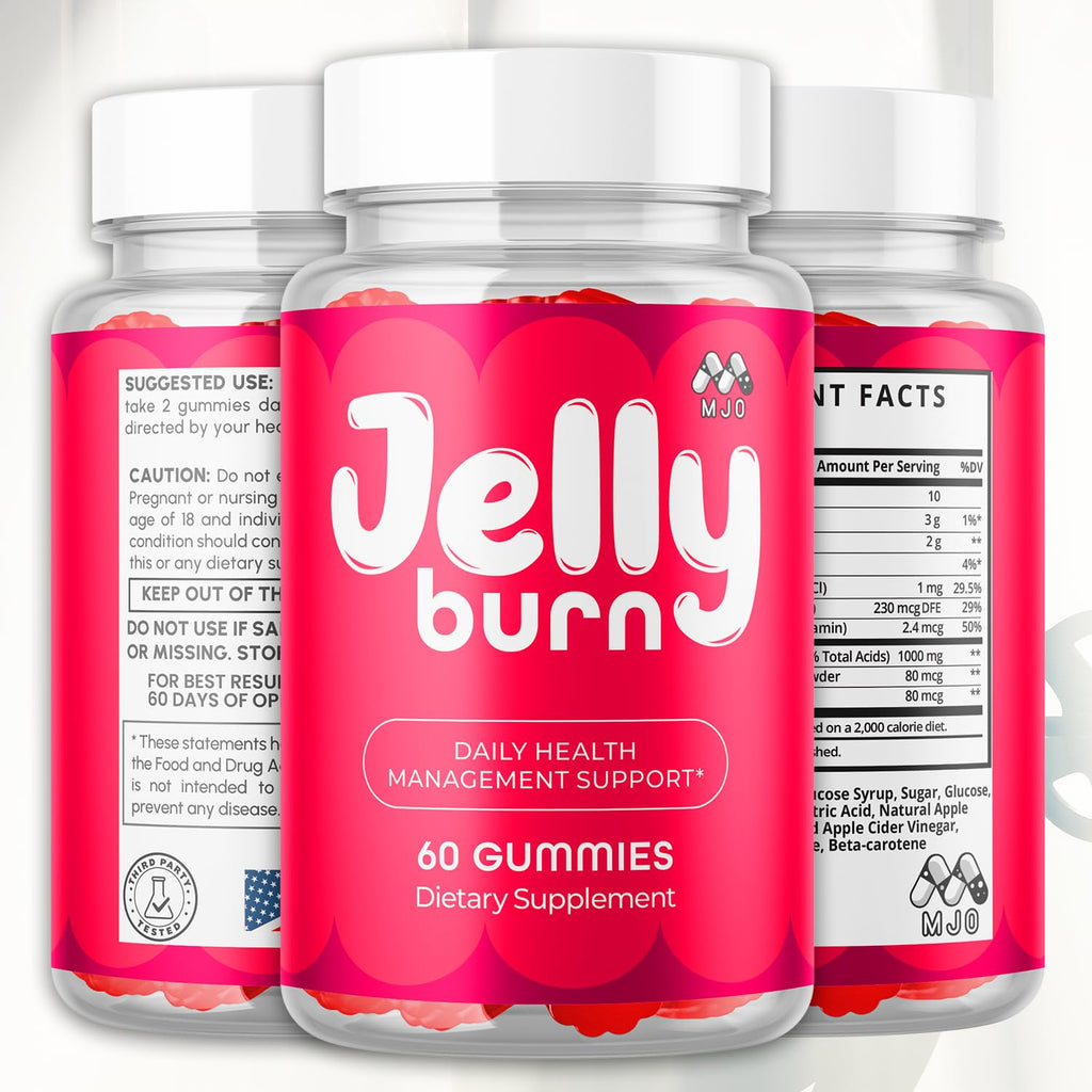 (3 Pack) Jelly Burn Gummies, Official JellyBurn Gummys with Natural Ingredient, Advanced Health & Wellness Vitamin Supplement Formula, Max Strength Active Lifestyle Multivitamin Support (180 Gummies)