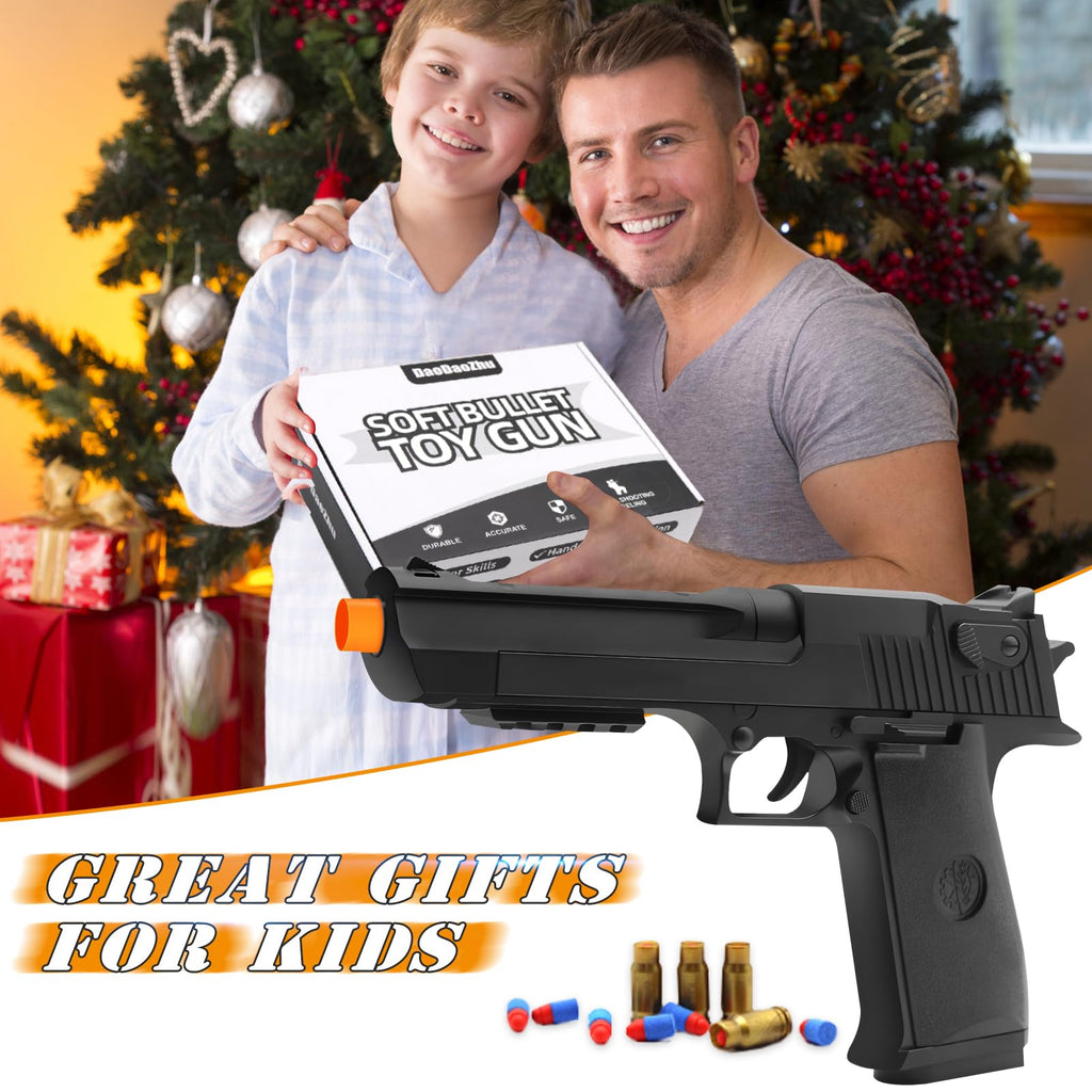 DaoDaoZhu Soft Bullet Toy Gun Pistol Shell Ejecting, Fake Prop Gun Black