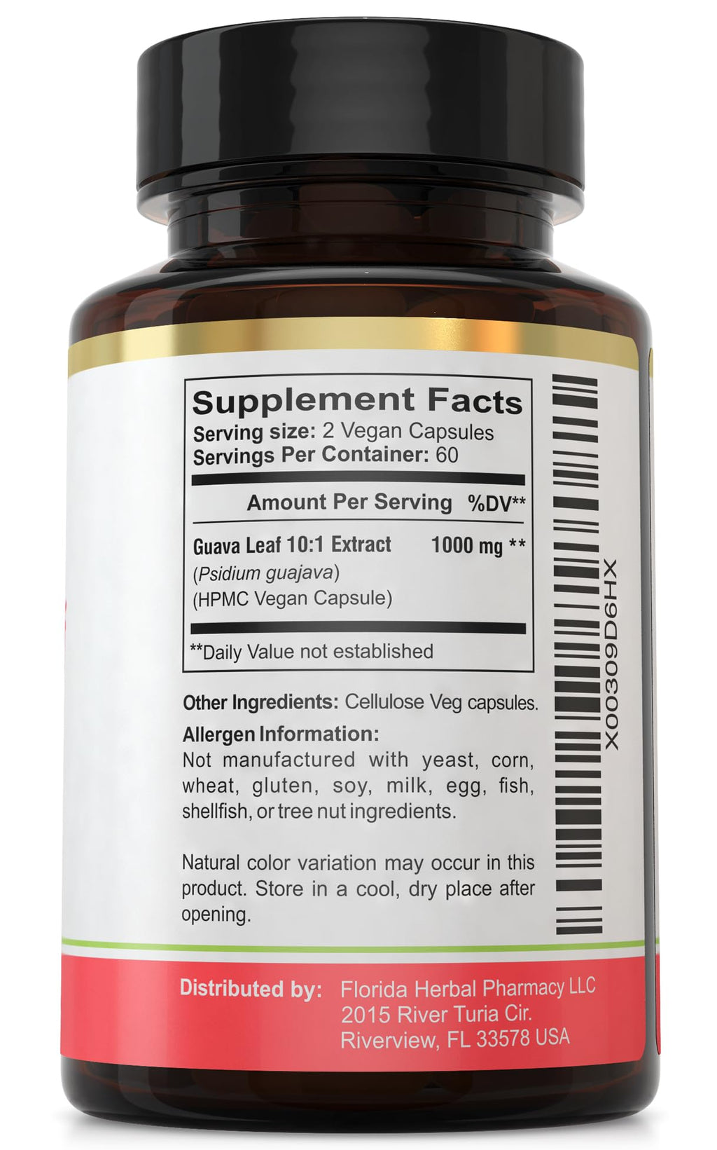 Florida Herbal Pharmacy, Guava Leaf Extract Supplement Capsules 10:1 (120 Capsules),Two Months Supply