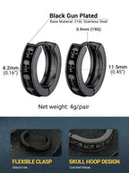 Black Skull Hoop Earrings For Men Gothic Goth Jewelry Stainless Steel Small Hoops Cool Earrings
