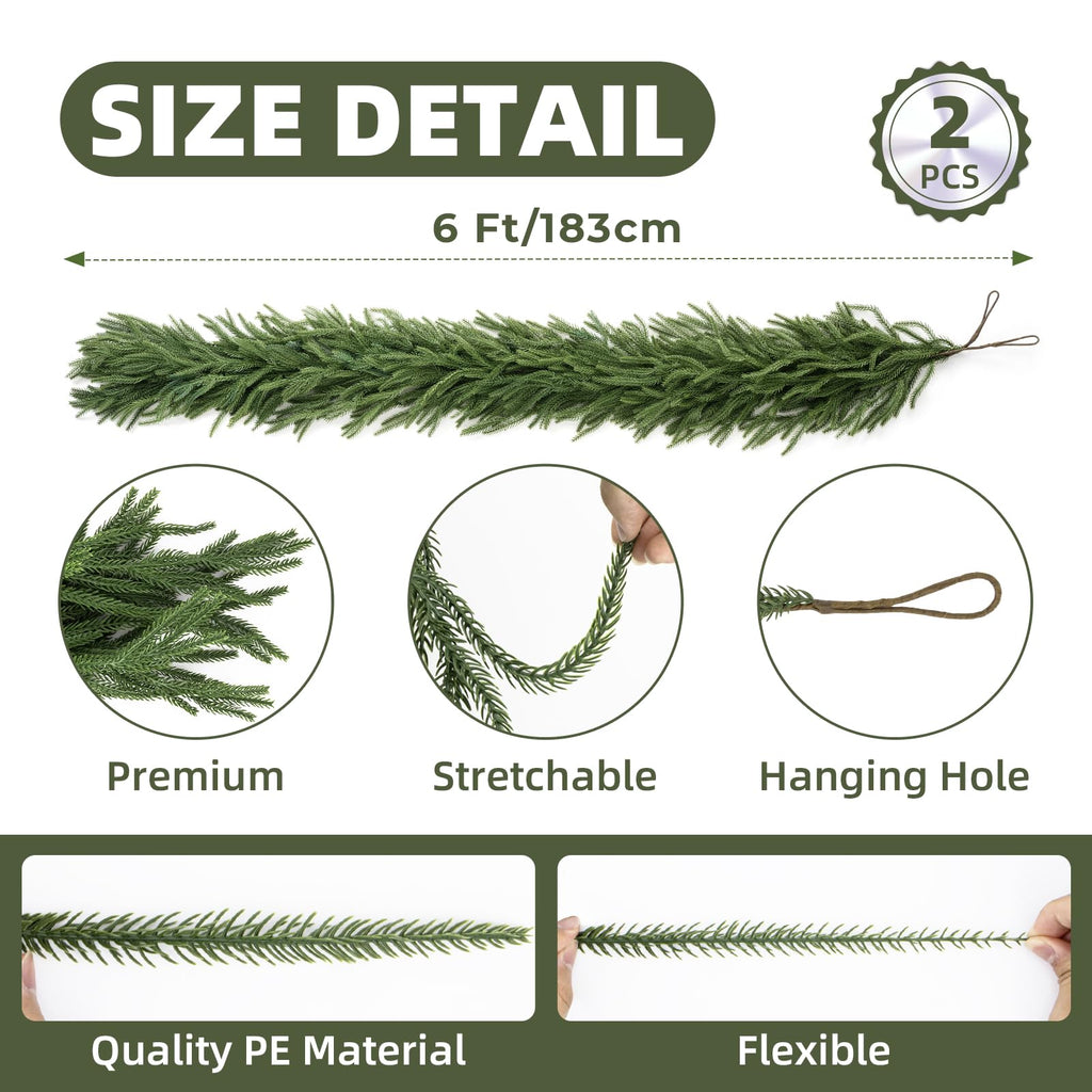 CLEANGOR 2Pcs 6FT Norfolk Pine Garlands for Christmas Decorations Indoor