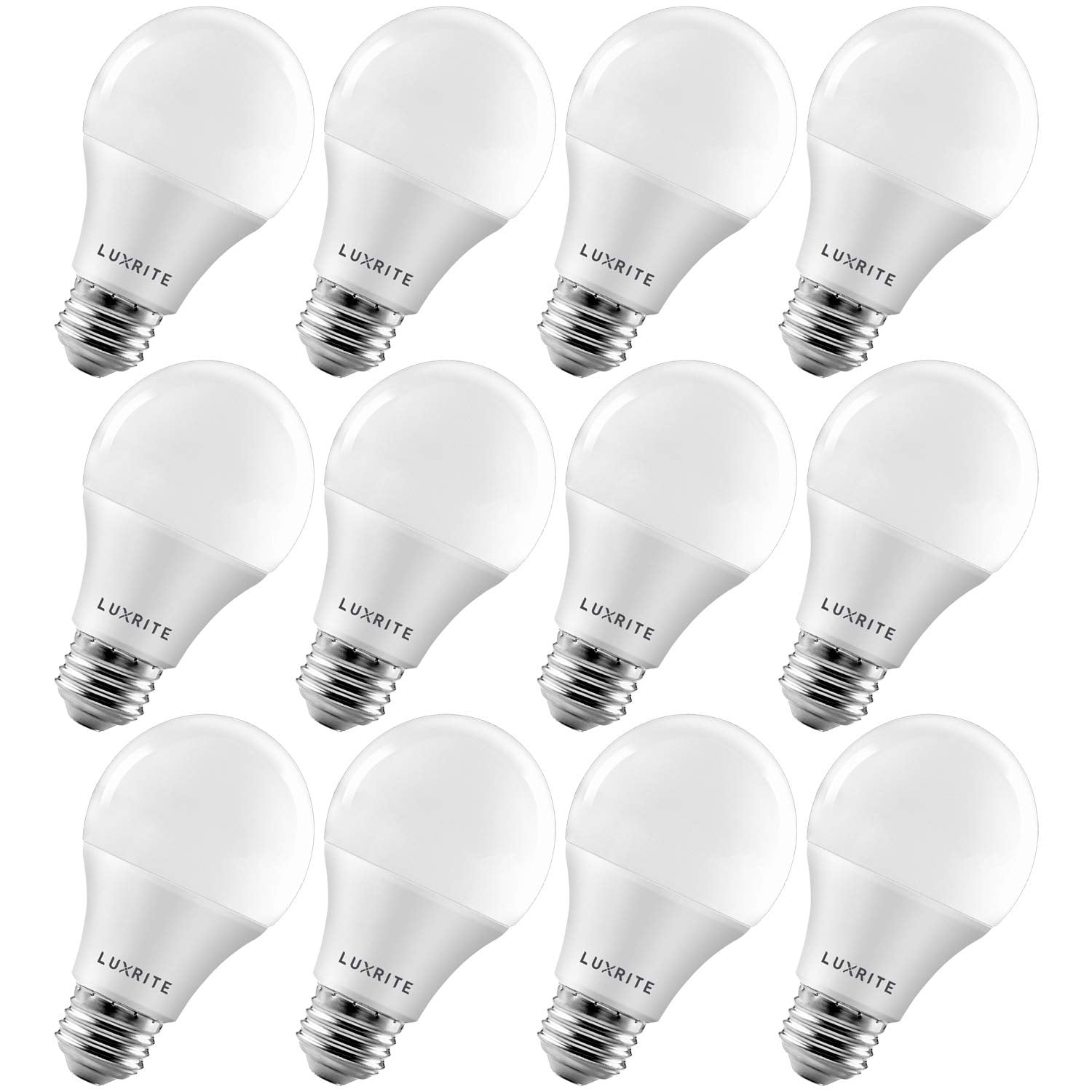 LUXRITE A19 LED Bulb 75W Equivalent, 1100 Lumens, 2700K Warm White, Dimmable Standard LED Light Bulbs 11W, Enclosed Fixture Rated, Energy Star, E26 Medium Base - Indoor and Outdoor (12 Pack)
