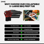 XL Collapsible BBQ Prep Tub with Cutting Board & Drain Plug – Portable Food Prep Station for Kitchen, Camping & Grill – Dishwasher Safe, Space-Saving Design – Heat-Resistant Glove Included (2-pack)